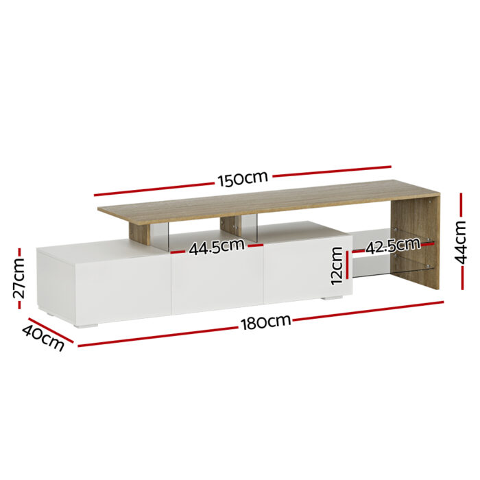 Artiss TV Cabinet Entertainment Unit 180cm Wood White James - Image 2
