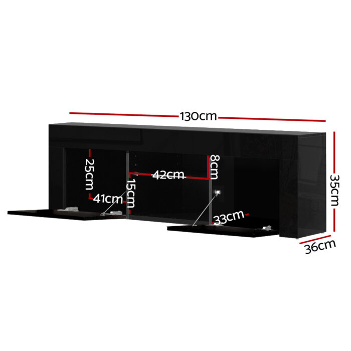 Artiss Entertainment Unit TV Cabinet LED 130cm Black Angus - Image 2