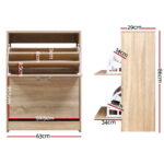 Artiss Shoe Cabinet Shoes Storage Rack 24 Pairs Organiser Shelf Cupboard Oak - Image 2