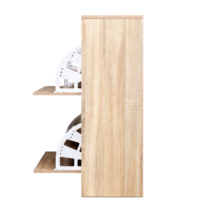 Artiss Shoe Cabinet Shoes Storage Rack 24 Pairs Organiser Shelf Cupboard Oak - Image 4