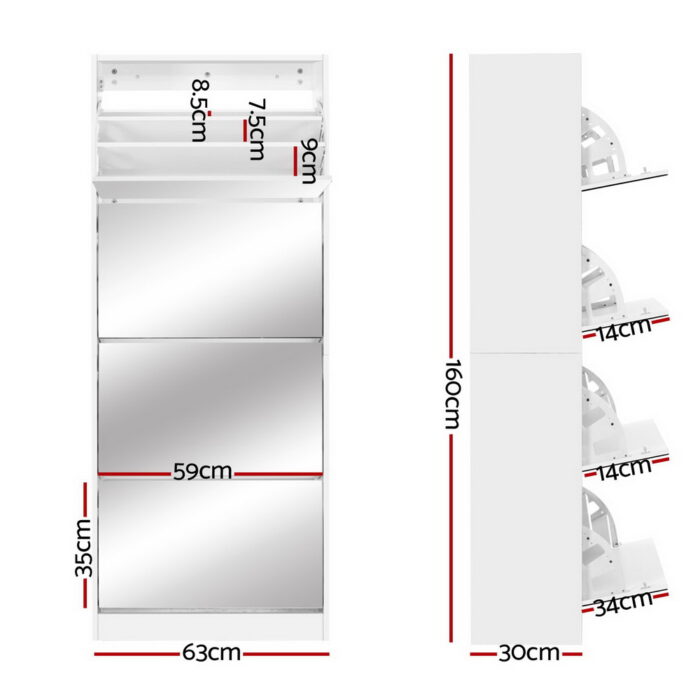 Artiss Shoe Cabinet Mirror Shoes Storage Rack Organiser 60 Pairs Cupboard Shelf - Image 2