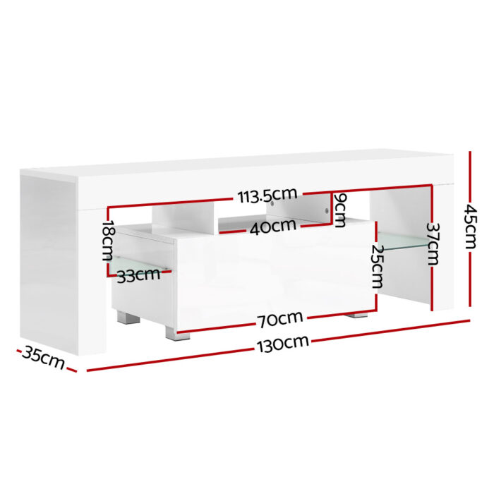 Artiss Entertainment Unit TV Cabinet LED 130cm White Elo - Image 2