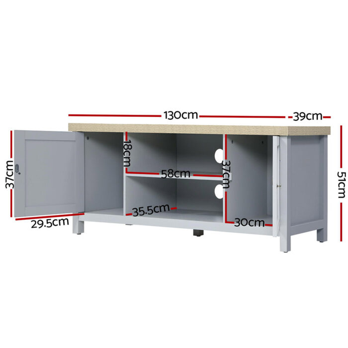 Artiss TV Cabinet Entertainment Unit Stand French Provincial Storage Shelf Wooden 130cm Grey - Image 2