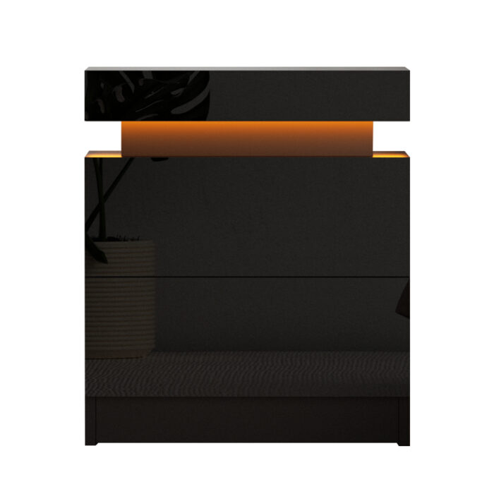 Artiss Bedside Table LED 2 Drawers Lift-up Storage - COLEY Black - Image 4