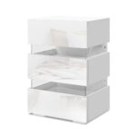 Artiss Bedside Tables Side Table RGB LED Lamp 3 Drawers Nightstand Gloss White