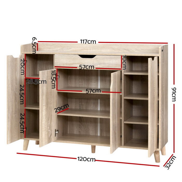 Artiss Shoe Cabinet Shoes Storage Rack 120cm Organiser Drawer Cupboard Wood - Image 2