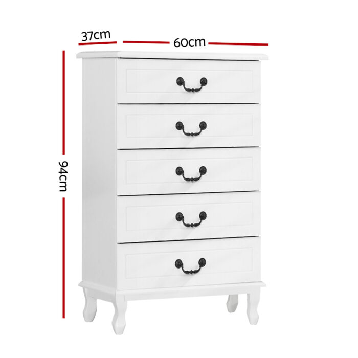 Artiss 5 Chest of Drawers - KUBI White - Image 2