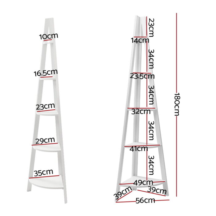 Artiss Bookshelf Corner Shelf 5 Tiers - CANE White - Image 2