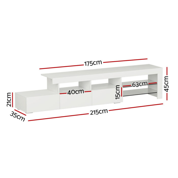 Artiss Entertainment Unit TV Cabinet LED 215cm White Caya - Image 2