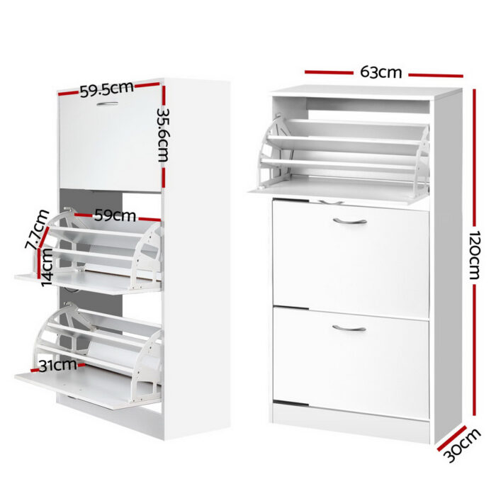 Artiss 3 Tier Shoe Cabinet - White - Image 2
