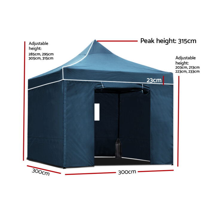 Instahut Gazebo 3x3 Pop Up Marquee Folding Wedding Tent Gazebos Camping Outdoor Shade Canopy Navy - Image 2