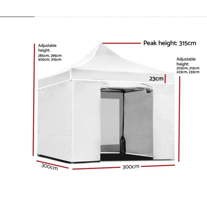 Instahut Gazebo Pop Up Marquee 3x3 Folding Wedding Tent Gazebos Shade White - Image 2