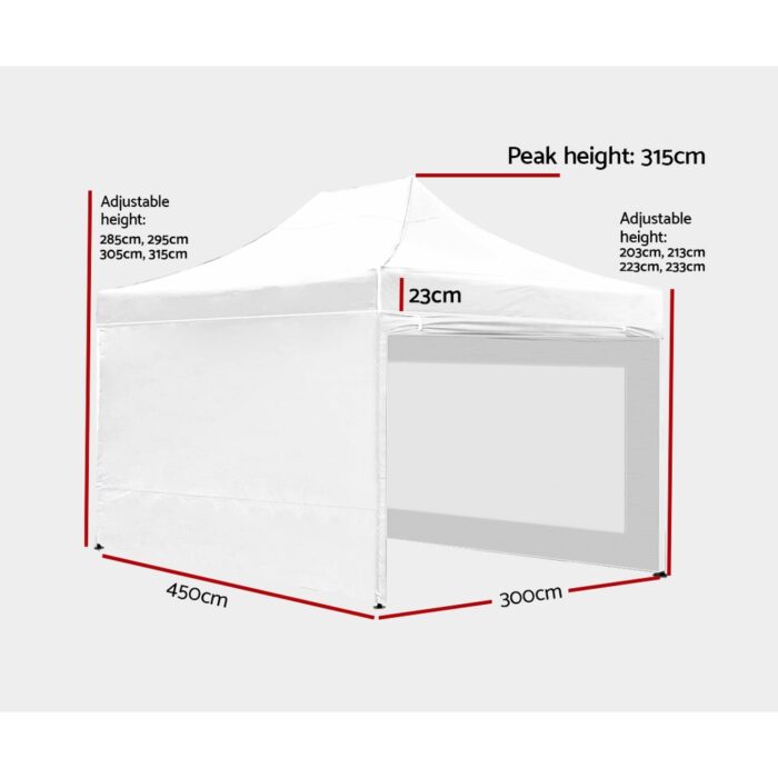 Instahut Gazebo Pop Up Marquee 3x4.5 Folding Wedding Tent Gazebos Shade White - Image 3