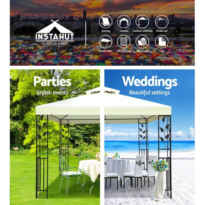 Instahut Gazebo 3x3m Marquee Outdoor Party Wedding Gazebos Tent Iron Art - Image 4