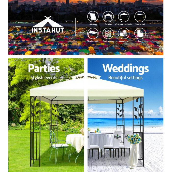 Instahut Gazebo 3x3m Party Marquee Outdoor Wedding Event Tent Iron Art Canopy White - Image 4