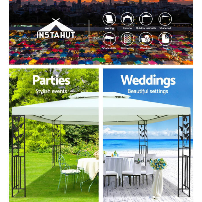 Instahut Gazebo 4x3m Party Marquee Outdoor Wedding Event Tent Iron Art Canopy - Image 4