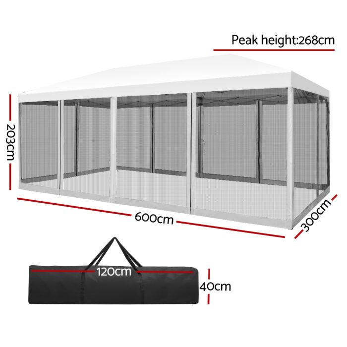 Instahut Gazebo Pop Up Marquee 3x6m Wedding Mesh Side Wall Outdoor Gazebos White - Image 2