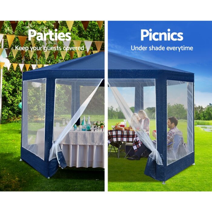 Instahut Gazebo?2x2m Marquee Wedding Party Tent Outdoor Camping Mesh Wall Canopy Shade Gazebos Navy - Image 4