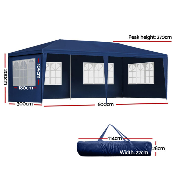Instahut Gazebo 3x6m Marquee Wedding Party Tent Outdoor Camping Side Wall Canopy 6 Panel Blue - Image 3