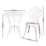 Gardeon 3PC Outdoor Setting Bistro Set Chairs Table Cast Aluminum Patio Furniture Rose White - Image 2