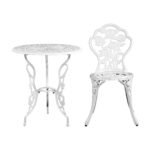 Gardeon 3PC Outdoor Setting Bistro Set Chairs Table Cast Aluminum Patio Furniture Rose White - Image 3