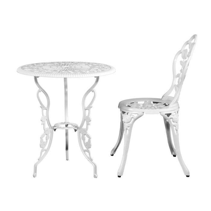 Gardeon 3PC Outdoor Setting Bistro Set Chairs Table Cast Aluminum Patio Furniture Rose White - Image 4