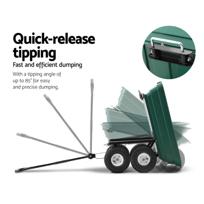 Gardeon Garden Cart Dump 270kg Hand Trailer Trolley Wagon Wheelbarrow Pull 75L - Image 3