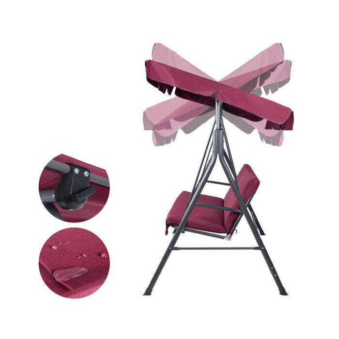 Gardeon Outdoor Swing Chair Garden Bench Furniture Canopy 3 Seater Wine Red - Image 3