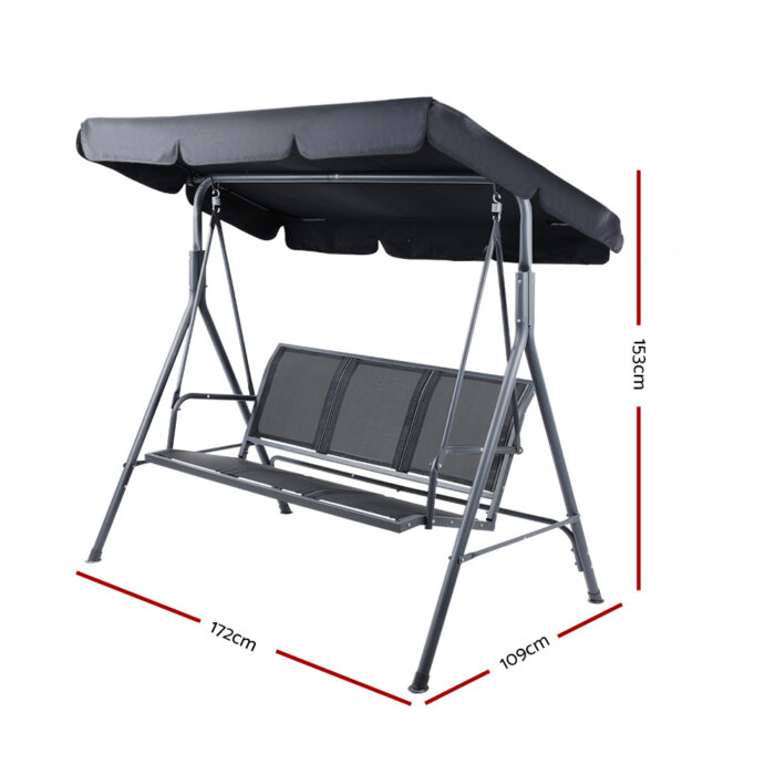 Gardeon Outdoor Swing Chair Garden Bench Furniture Canopy 3 Seater Mesh Black - Image 2