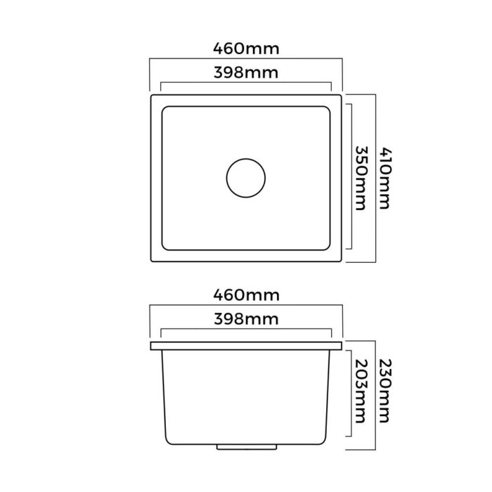 Welba Granite Sink Under/Top Single Bowl 460x410mm - Image 2