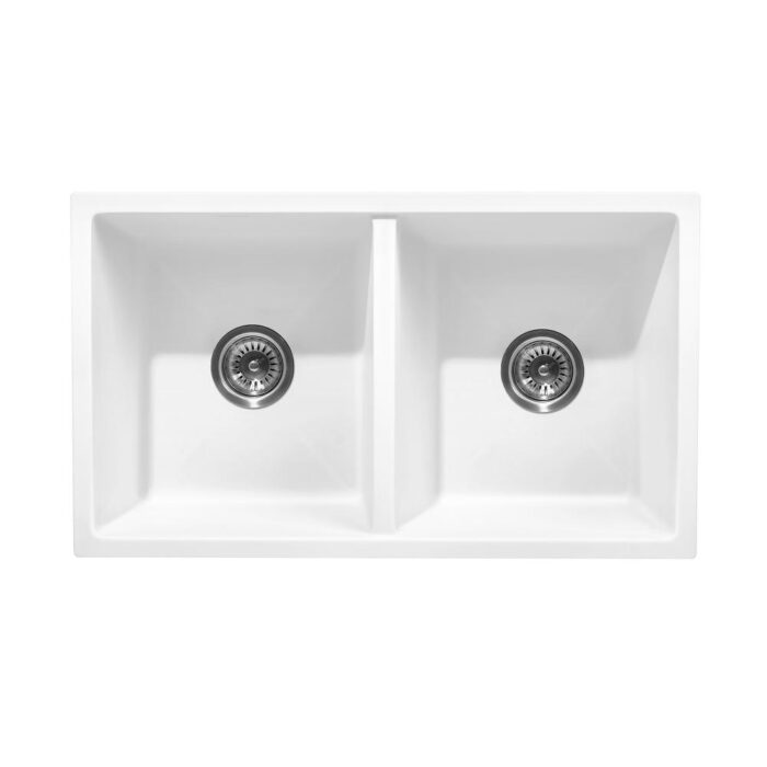 Welba Granite Sink Double Bowl 770mmx450mm White - Image 4