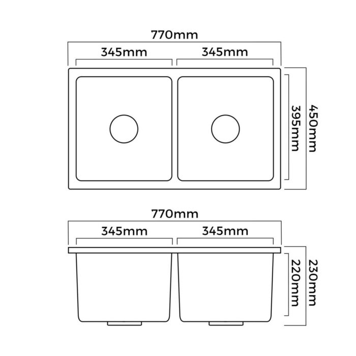 Welba Granite Sink Double Bowl 770mmx450mm White - Image 2