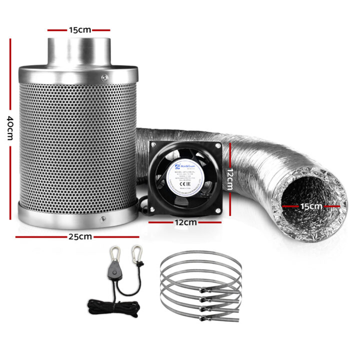 Greenfingers 6"Ventilation Kit Fan Hydroponics Grow Tent Kit Carbon Filter Duct,Greenfingers 6"Ventilation Kit Fan Hydroponics Grow Tent Kit Carbon Filter Duct - Image 2