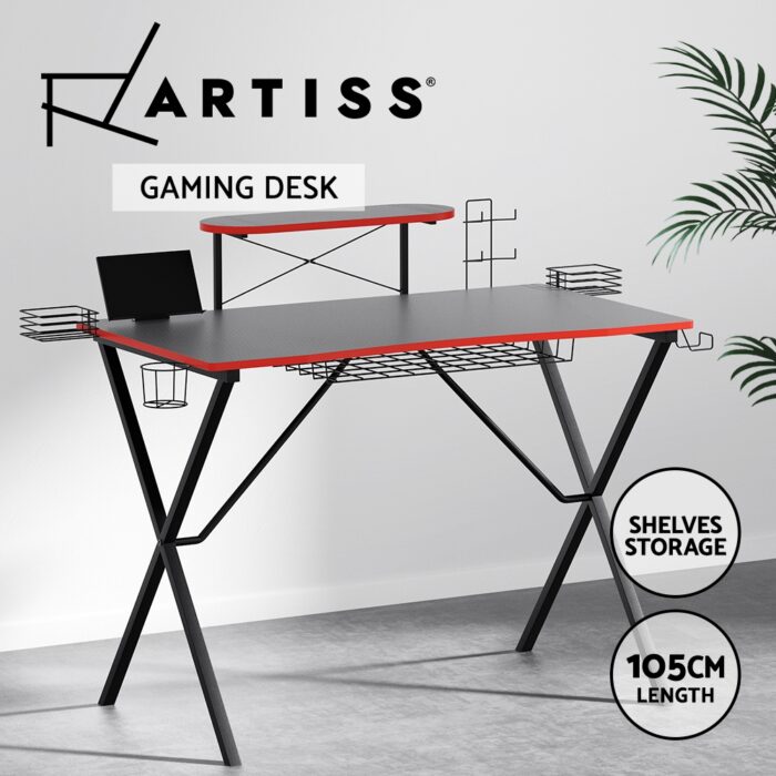 Artiss Gaming Desk Two-Tier Stylish Computer Table Black - Image 4