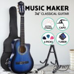 Alpha 34 Inch Classical Guitar Wooden Body Nylon String w/ Stand Beignner Blue - Image 2