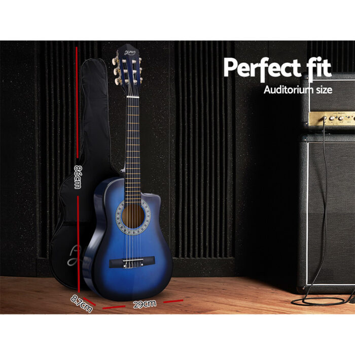 Alpha 34 Inch Classical Guitar Wooden Body Nylon String w/ Stand Beignner Blue - Image 3