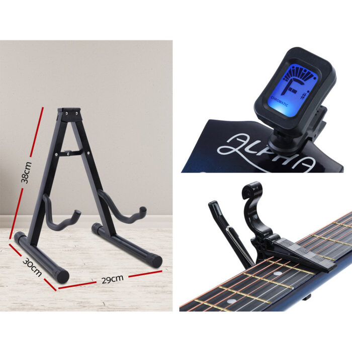 Alpha 34 Inch Classical Guitar Wooden Body Nylon String w/ Stand Beignner Blue - Image 4