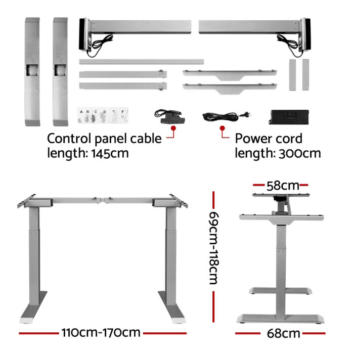 Artiss Standing Desk Adjustable Height Desk Dual Motor Electric Grey Frame Oak Desk Top 140cm - Image 2