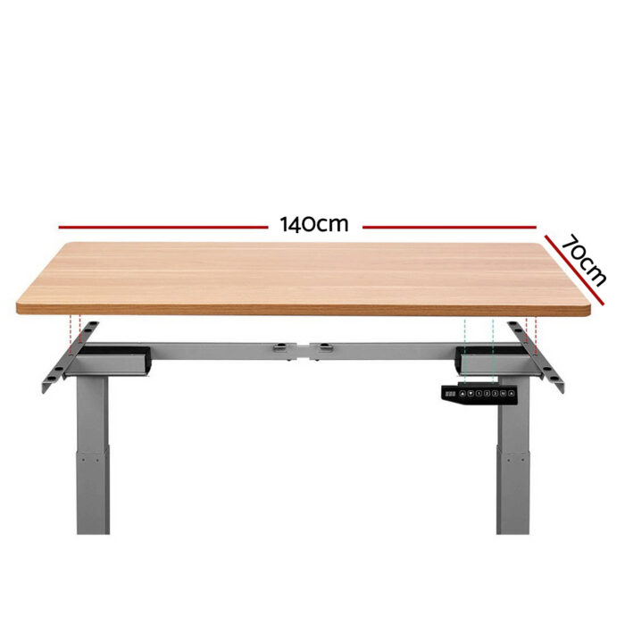 Artiss Standing Desk Adjustable Height Desk Dual Motor Electric Grey Frame Oak Desk Top 140cm - Image 3