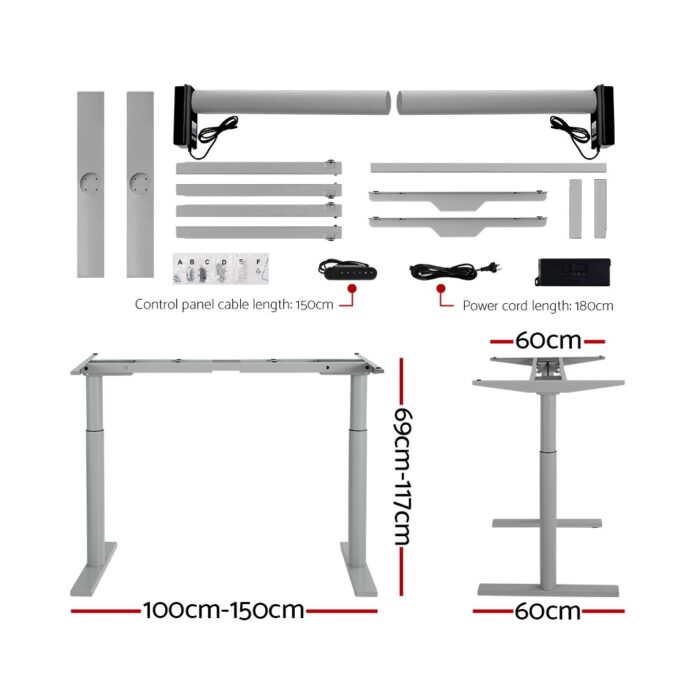 Artiss Electric Standing Desk Motorised Adjustable Sit Stand Desks Grey Walnut - Image 2