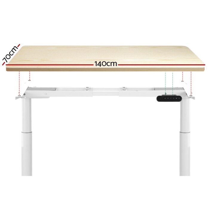 Artiss Motorised Adjustable Standing Desk Dual Motor 140CM White Oak - Image 3