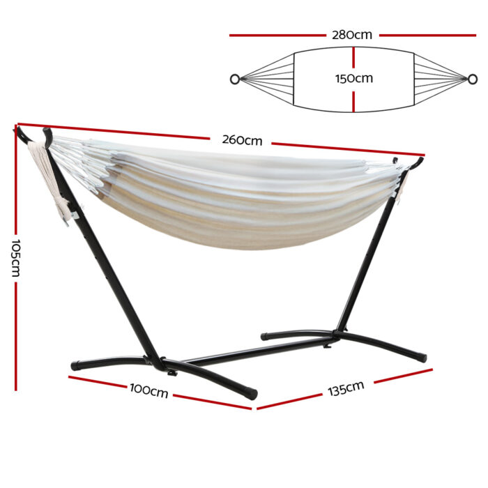 Gardeon Hammock Bed Camping Chair Outdoor Lounge Single Cotton with Stand - Image 2