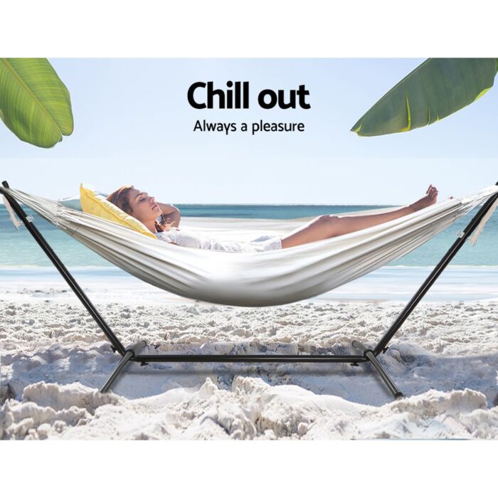 Gardeon Hammock Bed Camping Chair Outdoor Lounge Single Cotton with Stand - Image 4