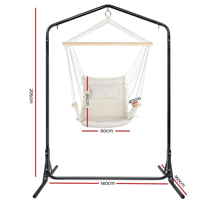 Gardeon Outdoor Hammock Chair with Stand Swing Hanging Hammock Garden Cream - Image 2
