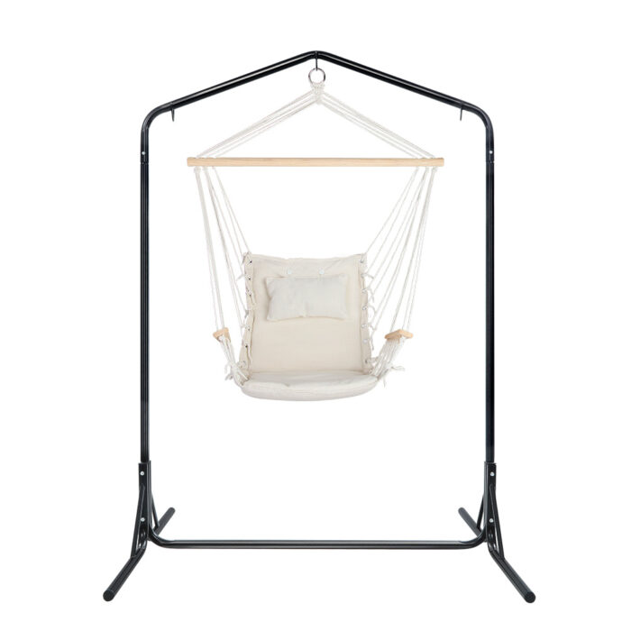 Gardeon Outdoor Hammock Chair with Stand Swing Hanging Hammock Garden Cream - Image 3