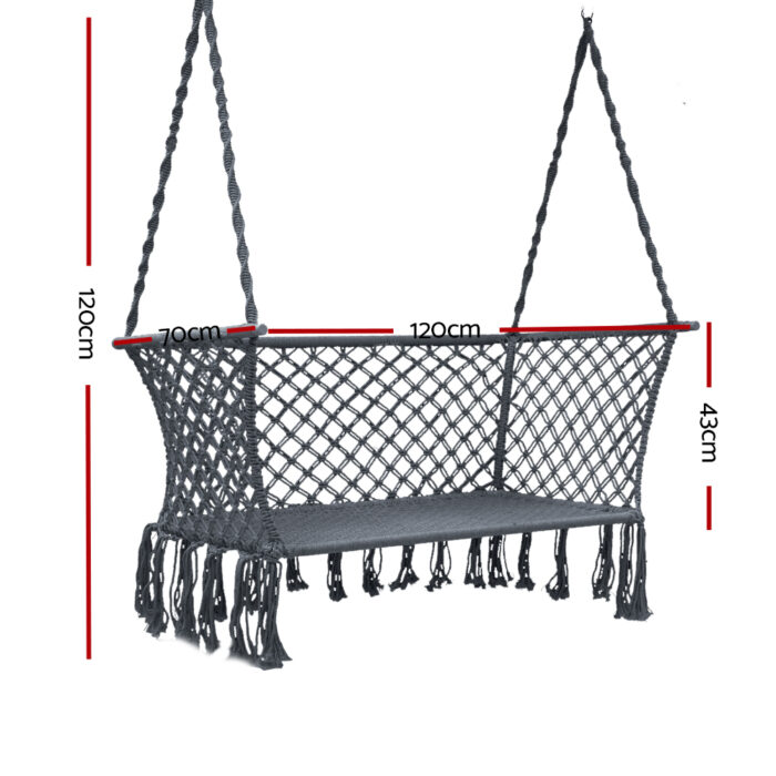 Gardeon Hammock Chair Outdoor Portable Camping Hammocks 2 Person Grey - Image 2