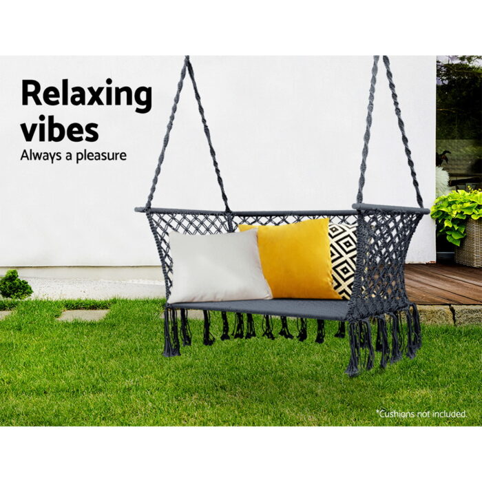 Gardeon Hammock Chair Outdoor Portable Camping Hammocks 2 Person Grey - Image 3
