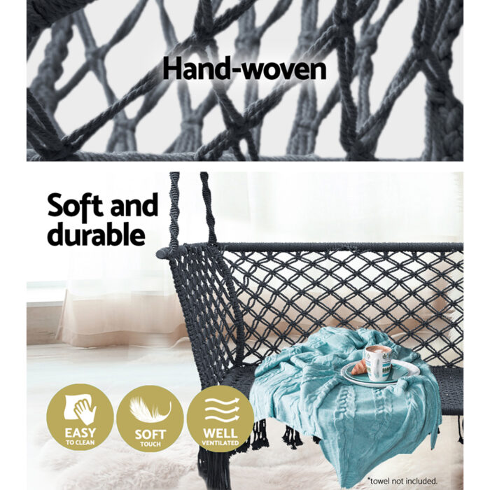 Gardeon Hammock Chair Outdoor Portable Camping Hammocks 2 Person Grey - Image 4