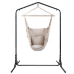 Gardeon Outdoor Hammock Chair with Stand Hanging Hammock with Pillow Cream - Image 3