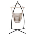Gardeon Hammock Chair Outdoor Camping Hanging with Steel Stand Cream - Image 3